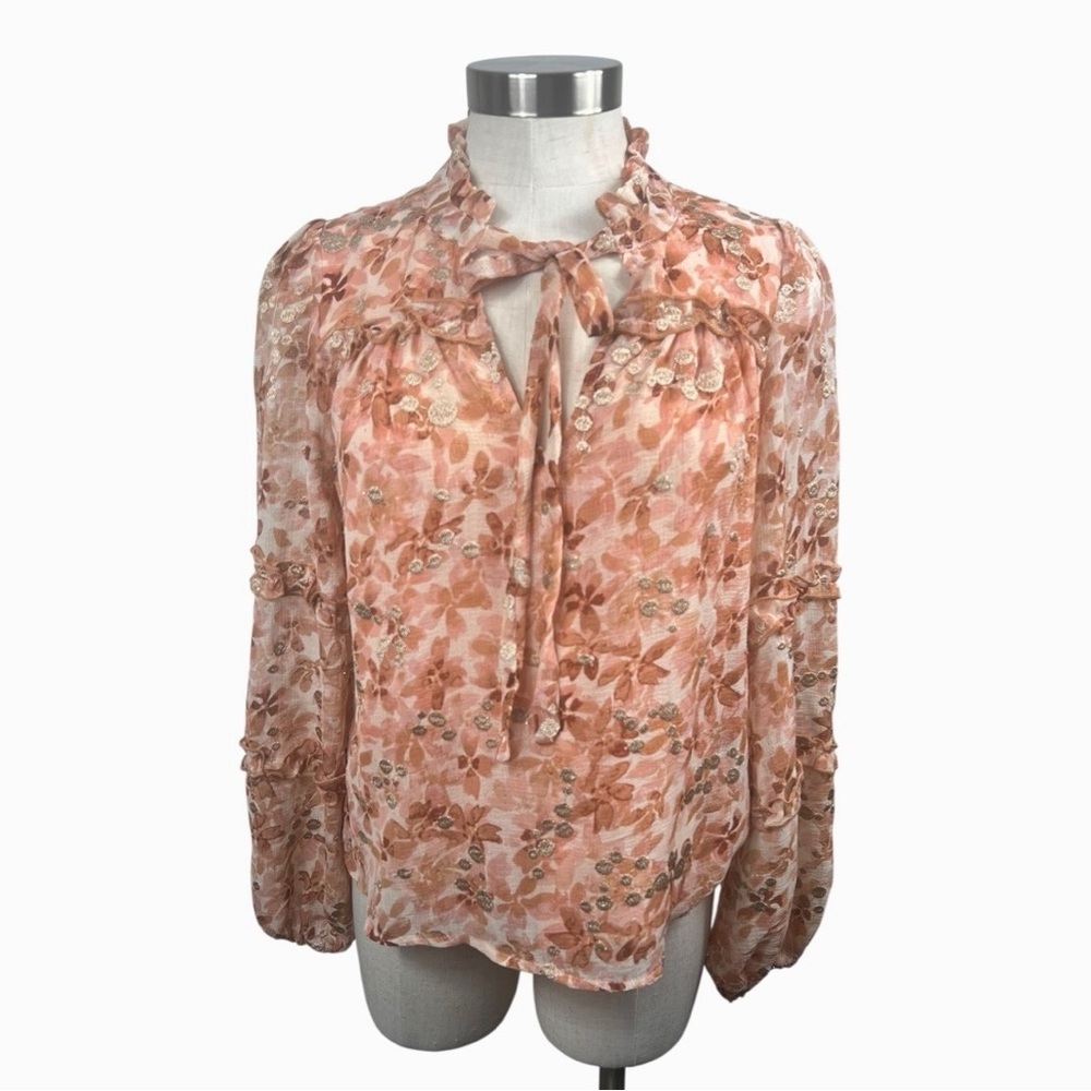 BTFL-Life Peach &‎ Gold Floral Long Sleeve Top Size Small